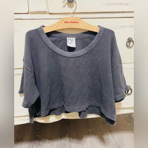 Gray Short Sleeve Waffle Knit Top